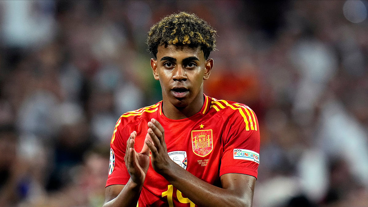 Lamine Yamal in action during the Spain vs France, UEFA European Championship 2024 semi-final match.  - (AP Photo/Hassan Ammar)